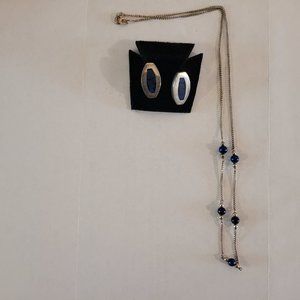 Lapis and Sterling Silver Earrings with Sterling Silver Necklace with Blue Beads